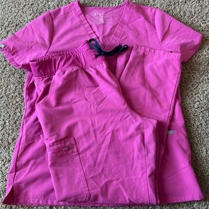 Figs Vibrant Pink V-Neck Scrub Top